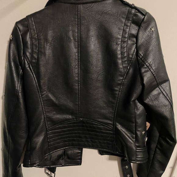 Faux leather jacket with silver star grommets - Picture 2 of 6